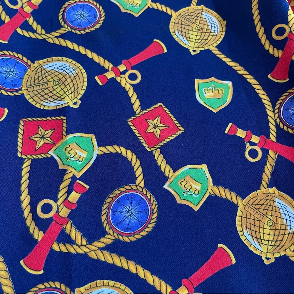 Vintage 90s Chaus Petites Skirt 12P Nautical Scarf Print Preppy Old Money Midi